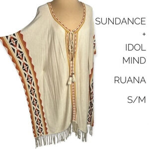 Sundance long southwest ruana with boho fringe size small/medium